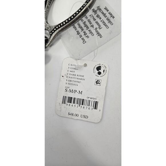 Free People Casanova Leather Belt Navy Blue Artsy Silver Metal Buckle Womens S/M - Picture 7 of 7